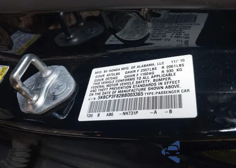 2011 Honda Accord 3.5 Ex-L from USA, damaged, VIN 5KBCP3F82BB003365